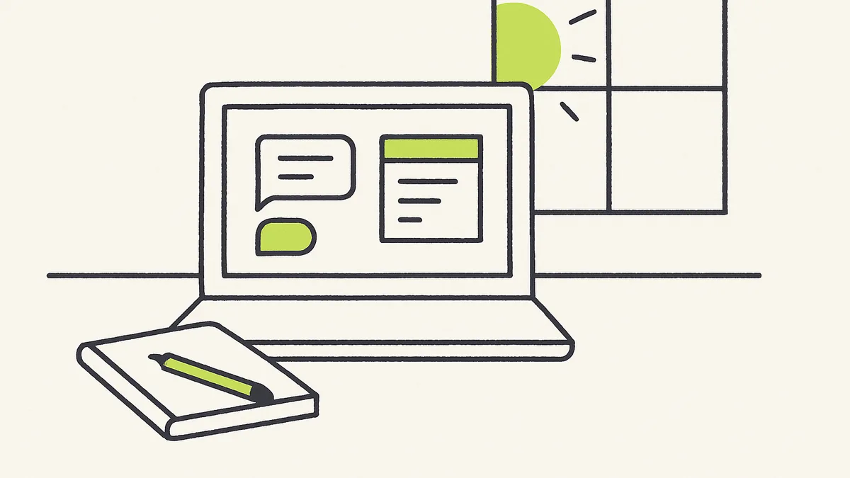 A laptop screen showing a model selector dropdown menu, with a small office desk and coffee cup nearby.